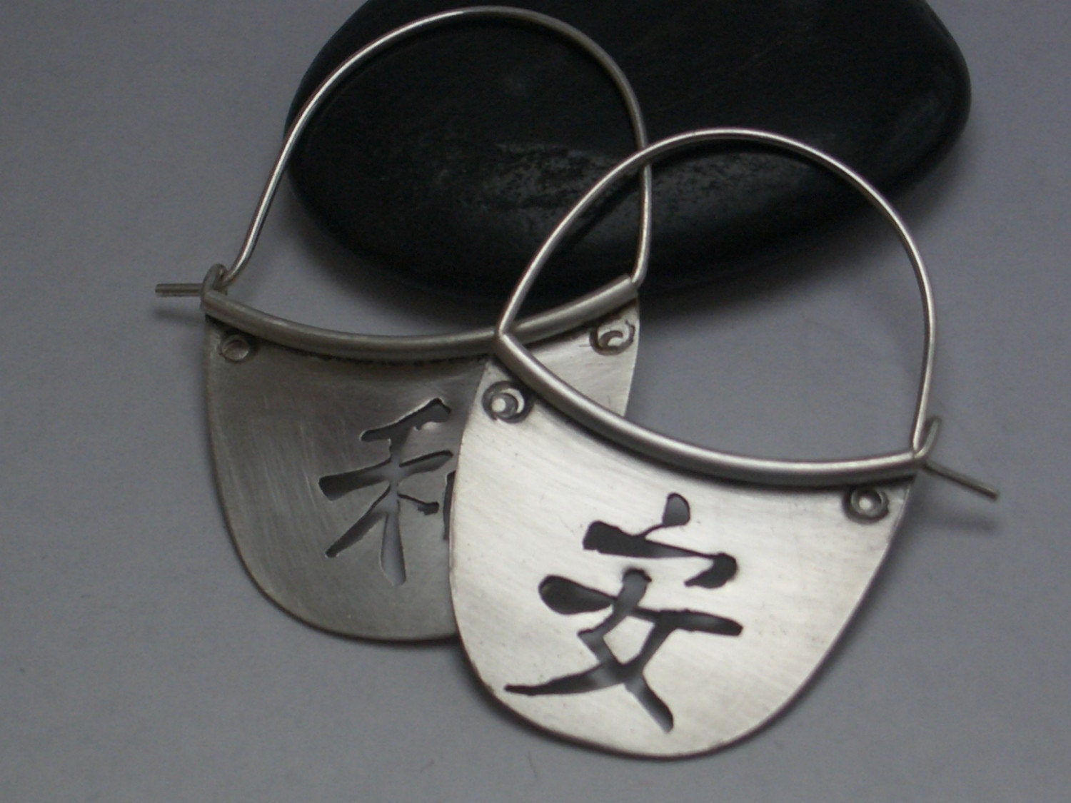 Kanji Chinese Calligraphy Sterling Earrings by donnaodesigns