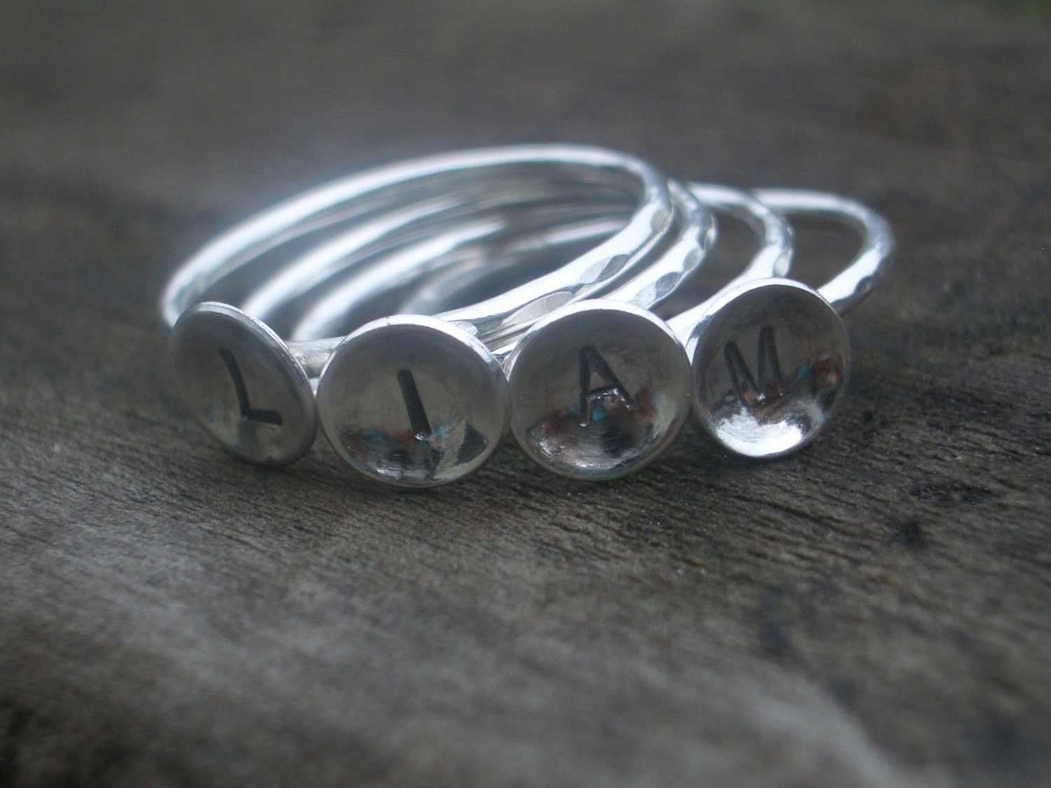 Hand Stamped Initial Stacking Ring Set by donnaodesigns