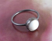 Sterling Silver Ring with Vintage White Glass Cabochon