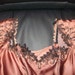 1950s Cocktail Dress Beaded Satin - Bronze Duchesse Satin with Beaded Neckline and Side Drape.