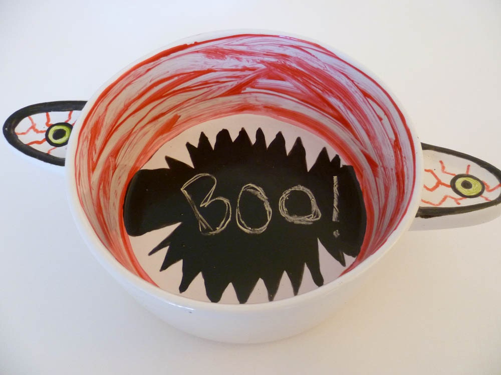 Halloween Candy Dish Chalkboard - Hand Painted Monster Mouth - Customizable