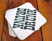 DRUNK letterpress printed coasters - set of 10