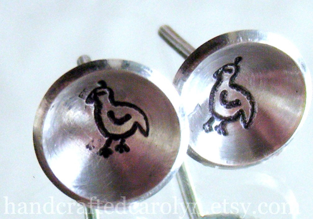 Quail Stud Earrings / Post Earrings - Sterling Silver Cups - Stamped