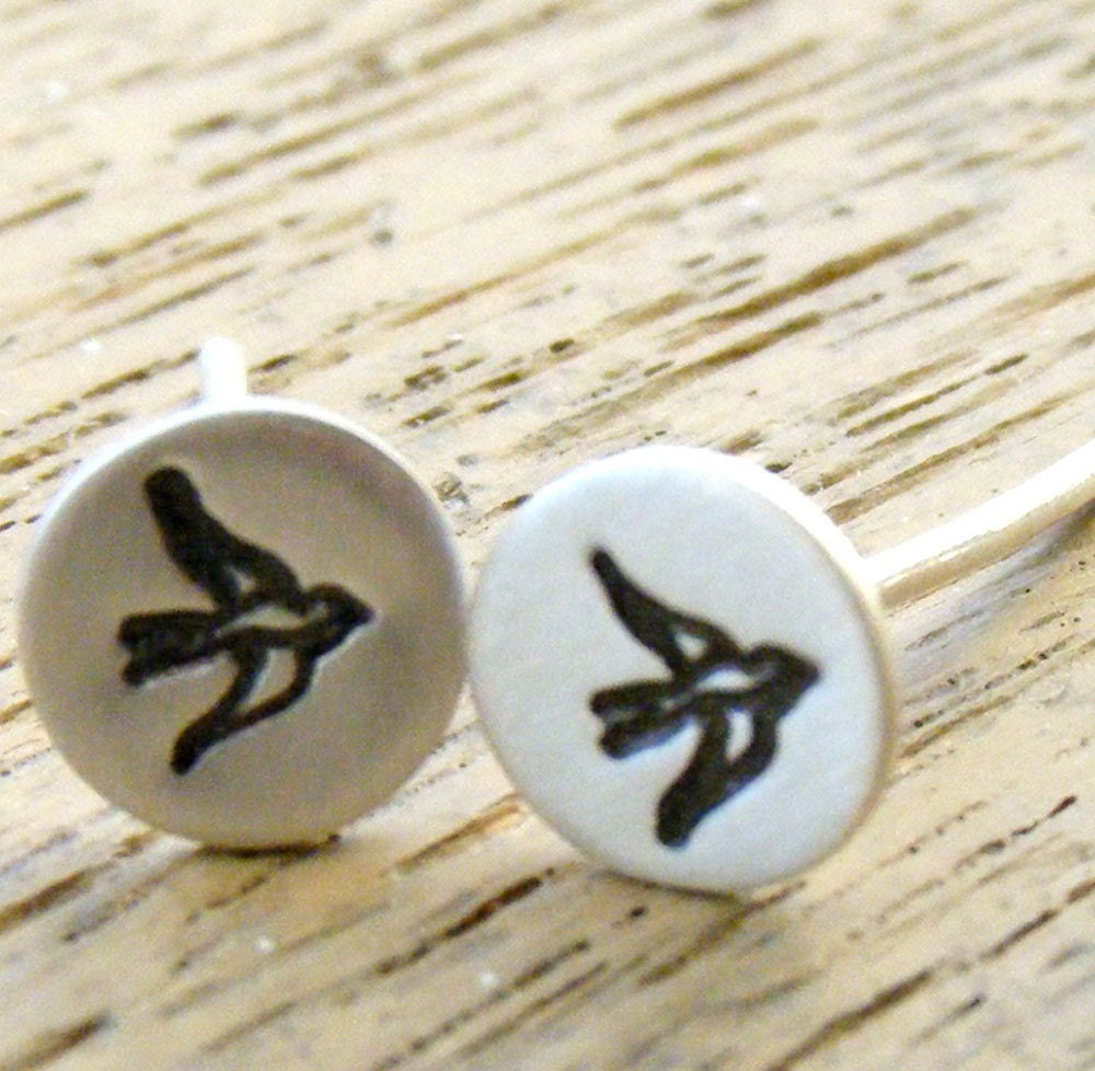 Tiny Swallow - Sterling Silver Stud Earrings