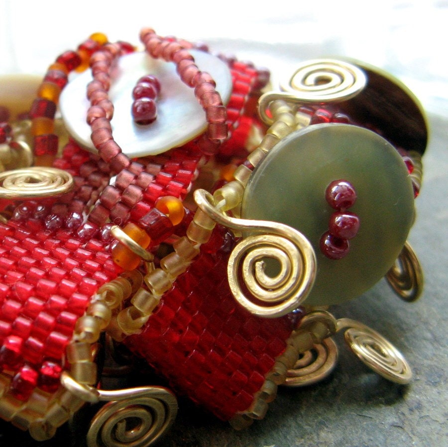 red beaded bracelet or beadwoven bracelet-- sabatini, handmade by thebeadedlily on etsy