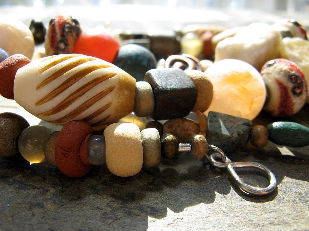 pirate booty long necklace or brown organic beaded necklace-- handmade by thebeadedlily on etsy