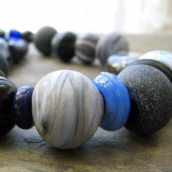 blue beaded necklace or artisan lampwork necklace-- on the blue shore of silence-- handmade by thebeadedlily on etsy