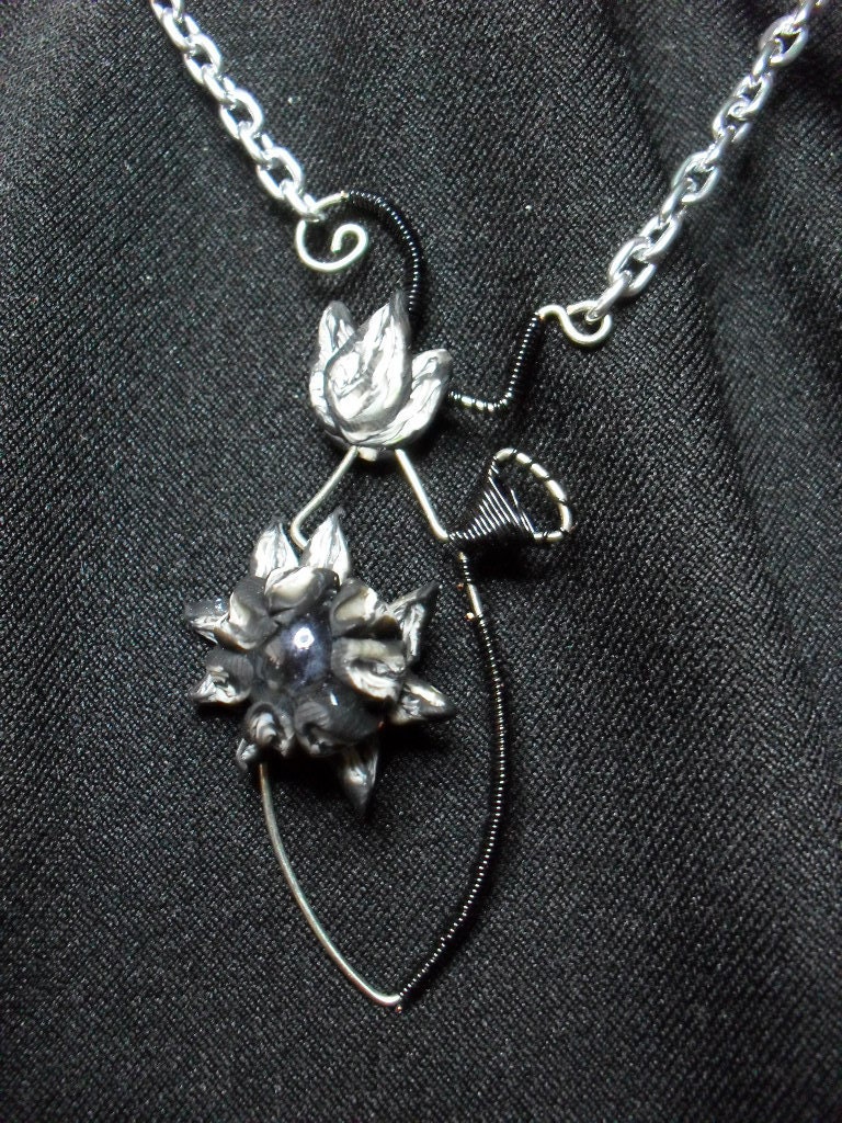 Wire wrapped polymer clay necklace jewelry