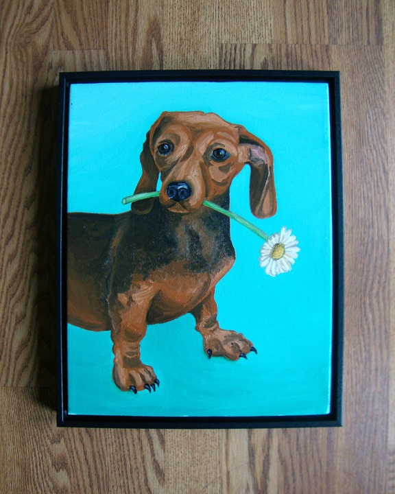 ORIGINAL PAINTING: Dachshund Original 11x14 oil painting. Framed and ready to hang.