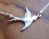 Flying Home Necklace- Sterling Silver Sparrow Cute Bird Pendant on Sterling Silver Feminine Dainty Chain with Clasp