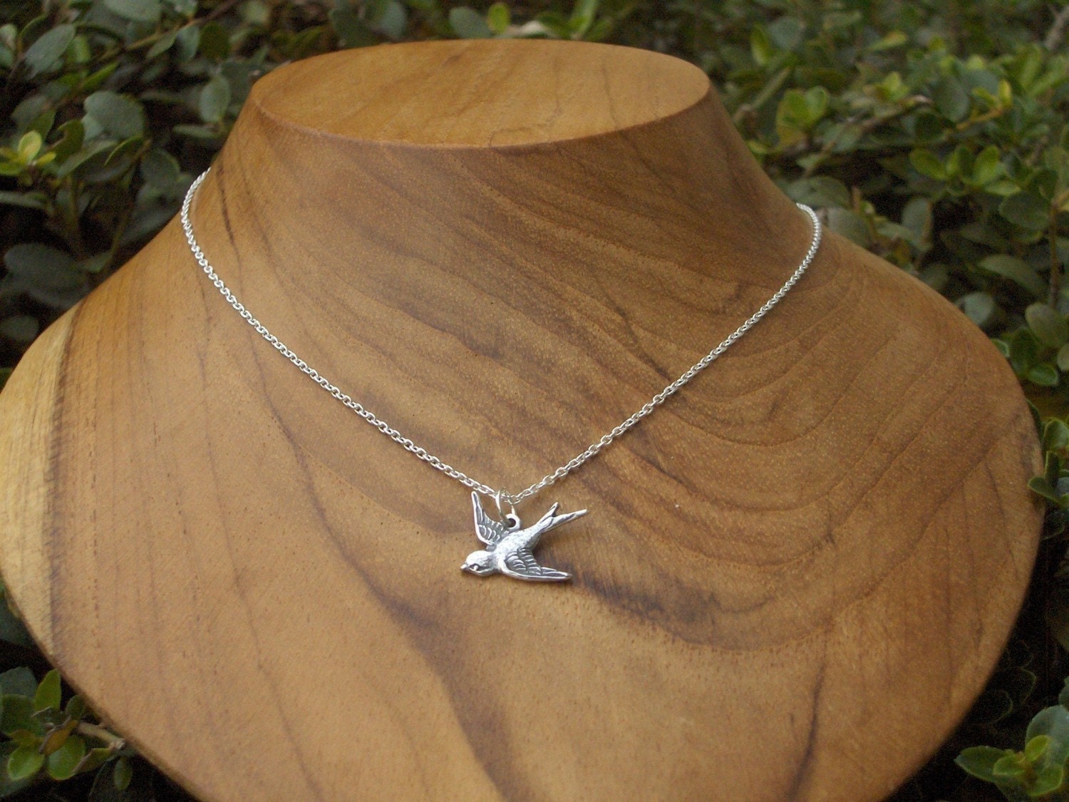 Silver Simple Sparrow Necklace- Pretty Sterling Silver over Brass Bird Classic Pendant on Dainty Sterling Silver Chain with Secure Clasp