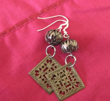 Oriental styled Sterling silver and brass filligree earrings Custom designer jewelry Australian Designer MSIA team jewellery