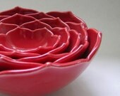 Five Nesting Red Lotus Ceramic Bowls
