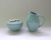 Ceramic Sugar and Creamer Set with Dogwood in Robin Egg Blue