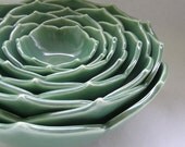 Nesting Lotus Bowls in Emeraude Green Set of Eight Ceramic Bowls