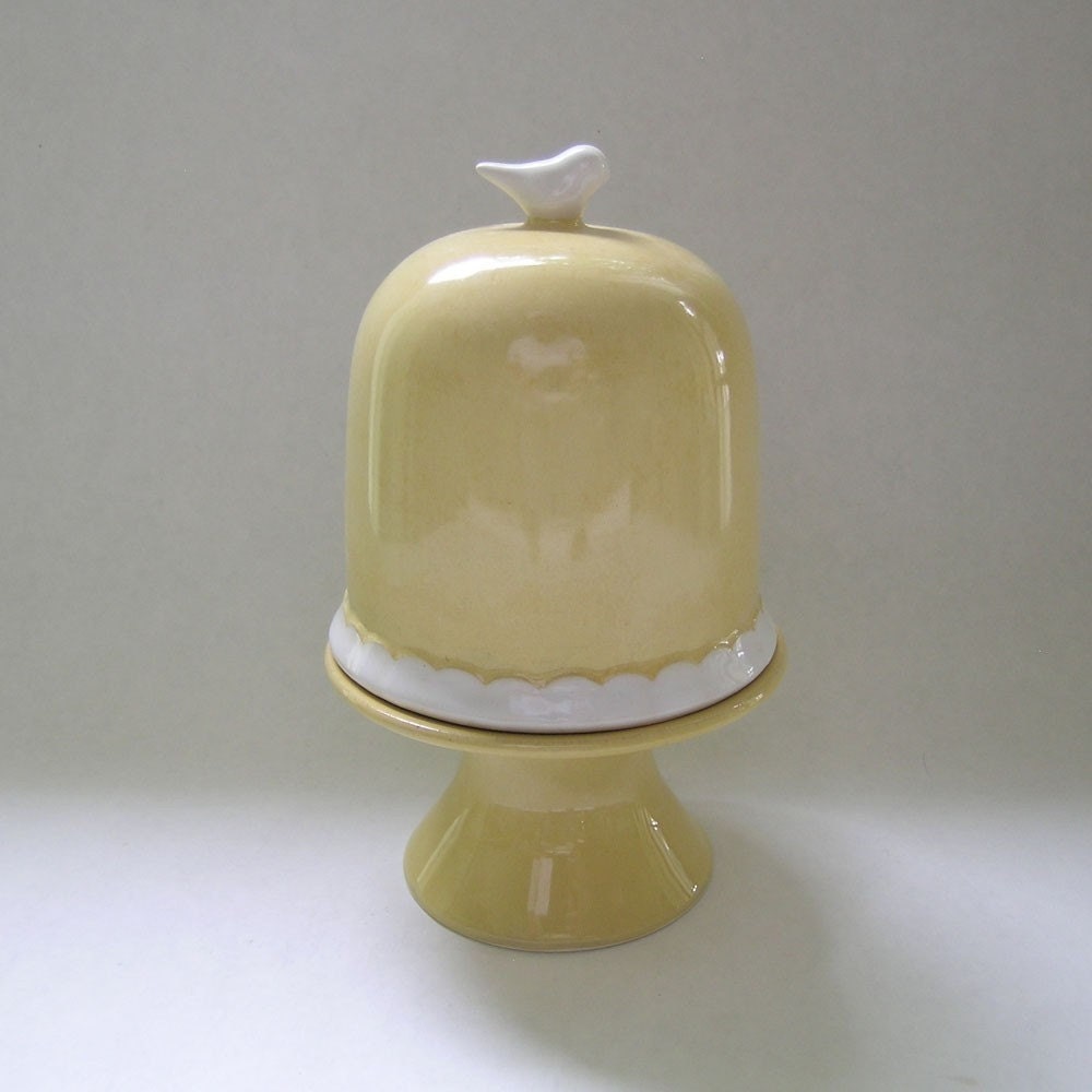 Bird Ceramic Cupcake Stand with Scallop Bell Jar