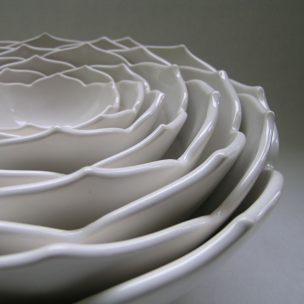Nesting Ceramic Lotus Bowls Set of Eight