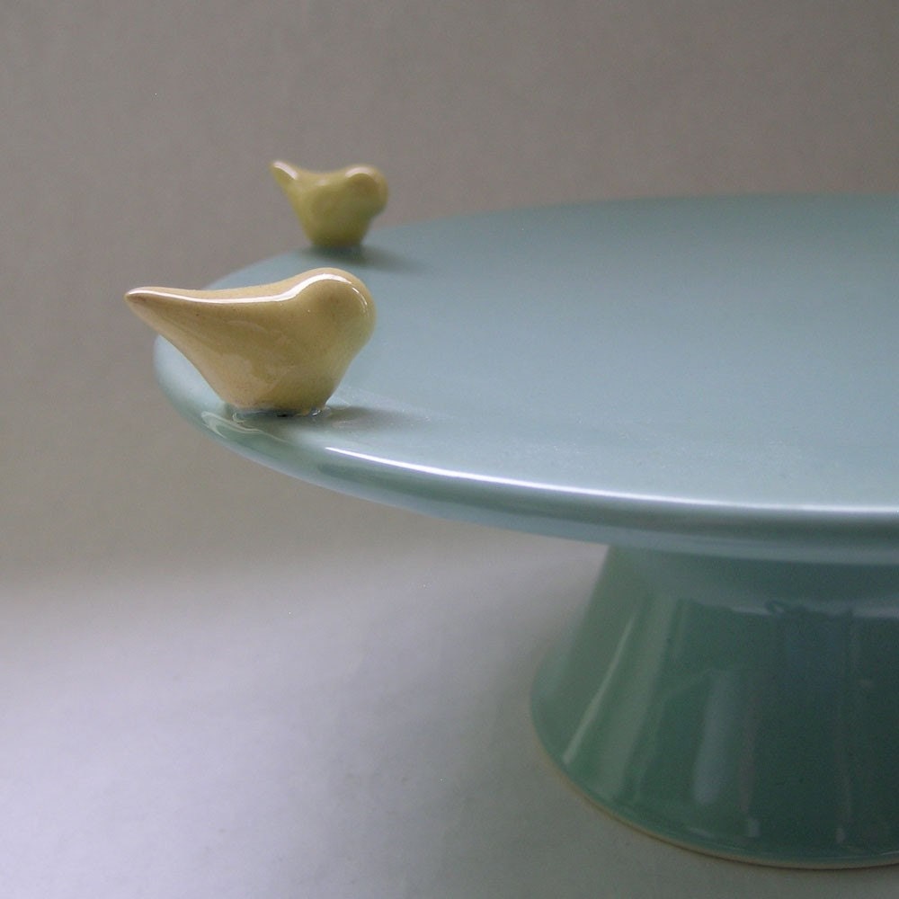Bird Cake and Cupcake Ceramic Stand in Robin Egg Blue
