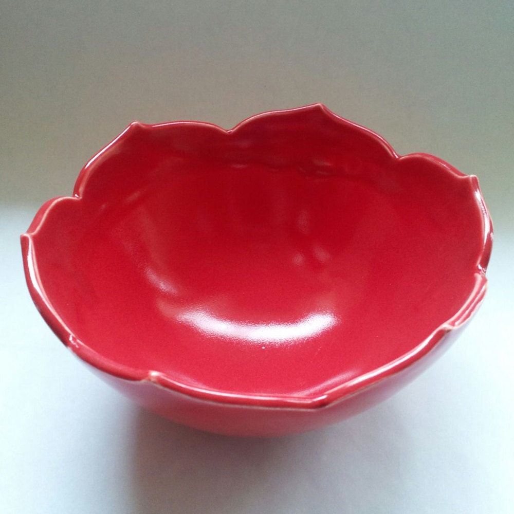 Eight Nesting Lotus Ceramic Bowls in Red