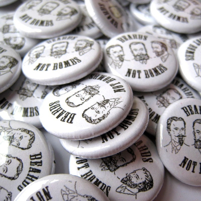 Beards Not Bombs - 1 inch button - 6 pack