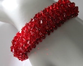 Red crystal beadwork bracelet crystal tassel bracelet, beadweaving beaded jewelry silver bracelet