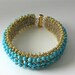 Turquoise crystal cuff beaded bracelet, Swarovski crystal and gold, beaded jewelry