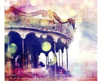 Carnival Dreams, 8x8 Inch Print, Merry Go Round Print, Colorful Nursery Art