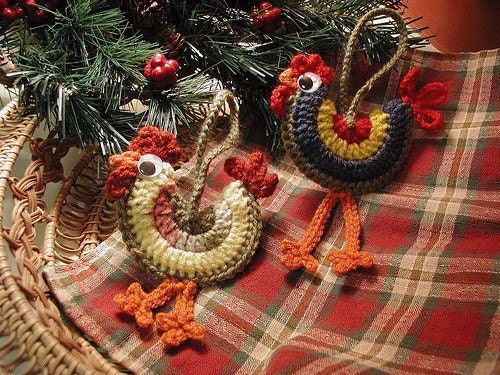 PDF CROCHET PATTERN - Crocheted Rooster Ornaments