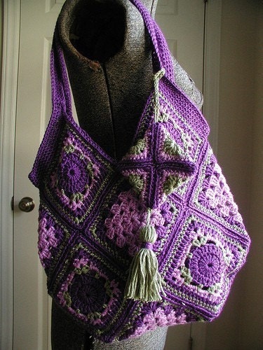 DOWNLOADABLE PDF Pattern - Crocheted Vintage Style Granny Square Bag