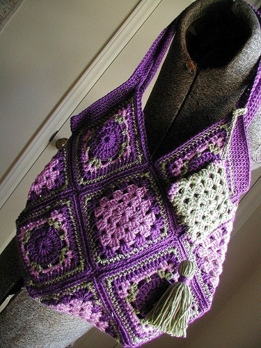 PDF Crochet Pattern - Vintage Style Granny Square Bag