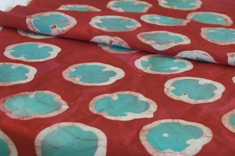 Gingko Fabric in red and aqua