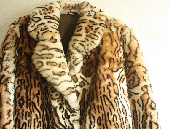 Vintage Real Shearling Fur Animal Print Coat