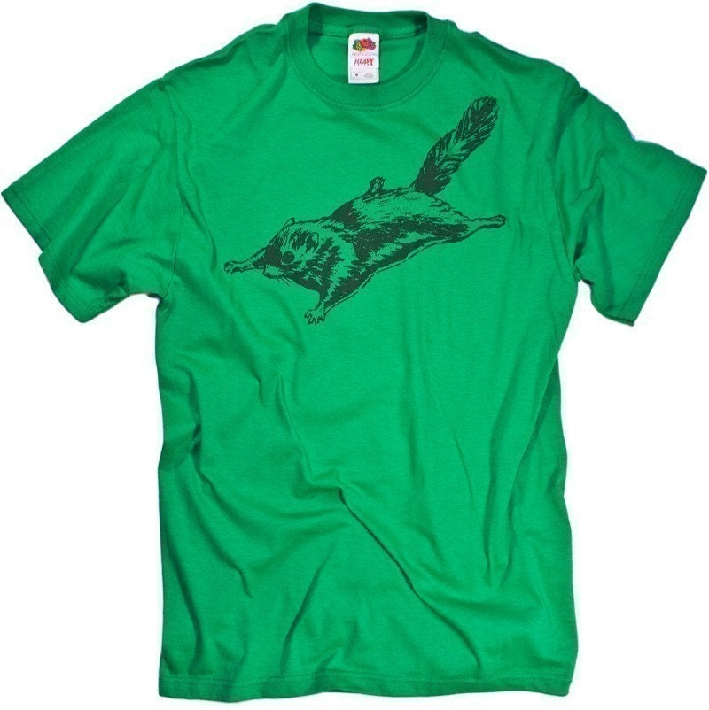Funny Flying Squirrel T-shirt Vintage Graphic Animal Green S,M,L,XL,XXL