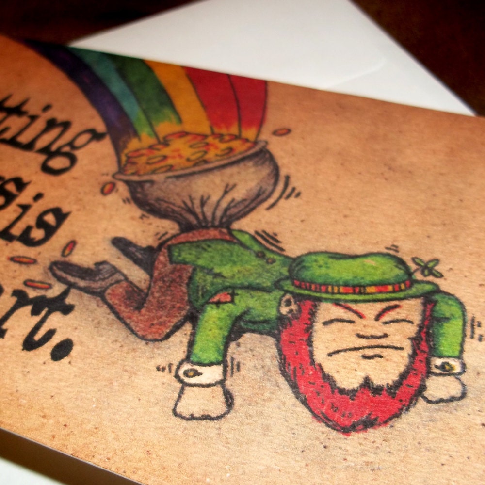 Mature Ginger Leprechaun St. Patrick's Day Humor 5x7 Greeting Card Blank inside by Agorables Rainbow Gold Saint Pattys