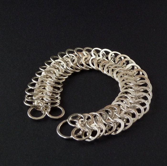 Handmade Sterling Silver Chain Jewelry Hammered Silver Metalwork Chain Chainmaille Bracelet