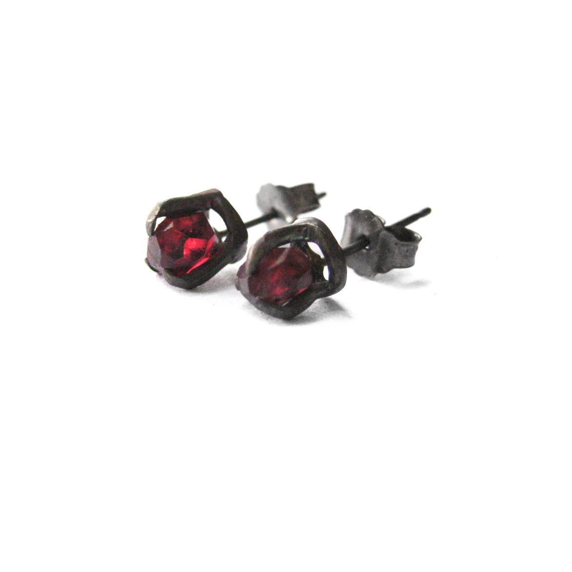 rough faceted garnet studs
