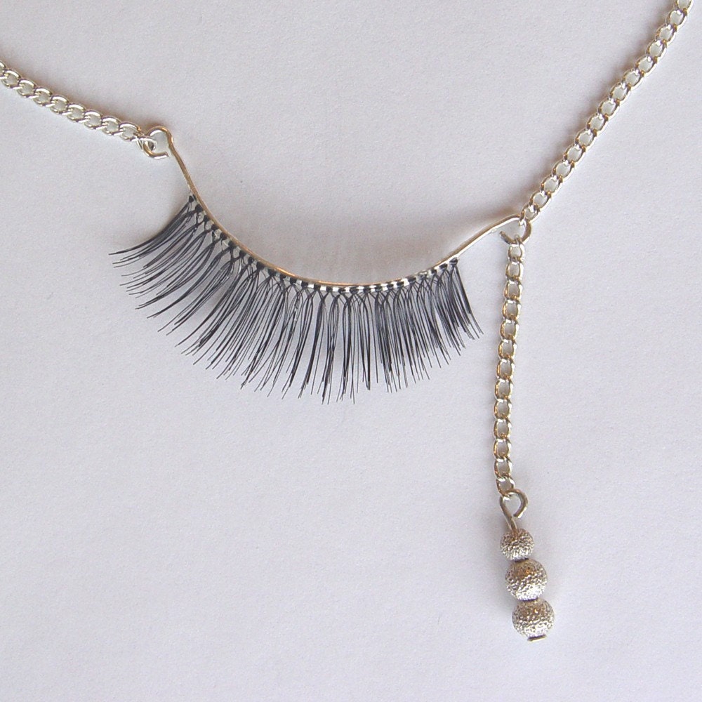 Sterling Silver Eyelash Necklace with Silver Beads
