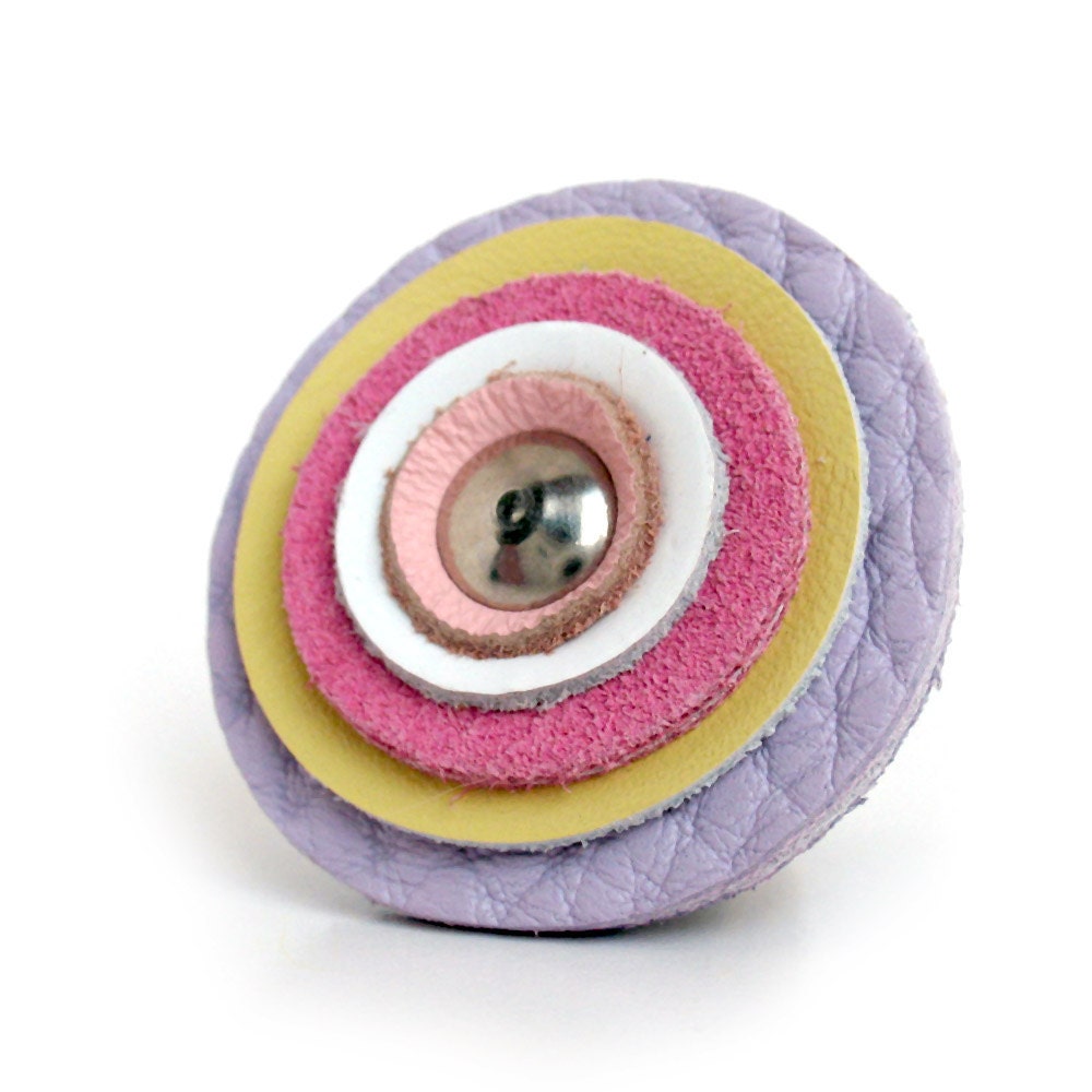 Pastel Leather Ring with Concentric Circles, Size 7, Eco Friendly, OOAK, Reclaimed, Unique, Statement Ring