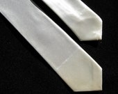 Wedding Vintage Thin Necktie Tie Skinny Ivory Silky Creamy White Formal Classic Don Draper Narrow Dad Fathers Mid Century Original 1950s
