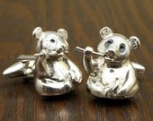 Panda Bear Cufflinks, Sterling Silver, Handmade