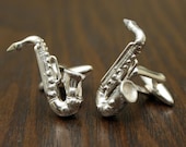 Saxophone Cufflinks, Sterling Silver, Handmade