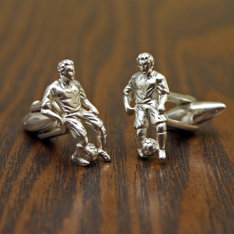 Soccer Cufflinks, Sterling Silver, Handmade
