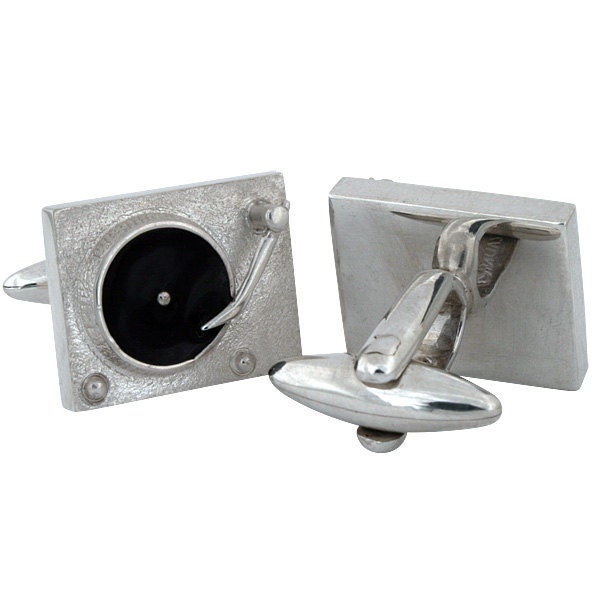 Vinyl Turntable Cufflinks, Sterling Silver, Handcrafted