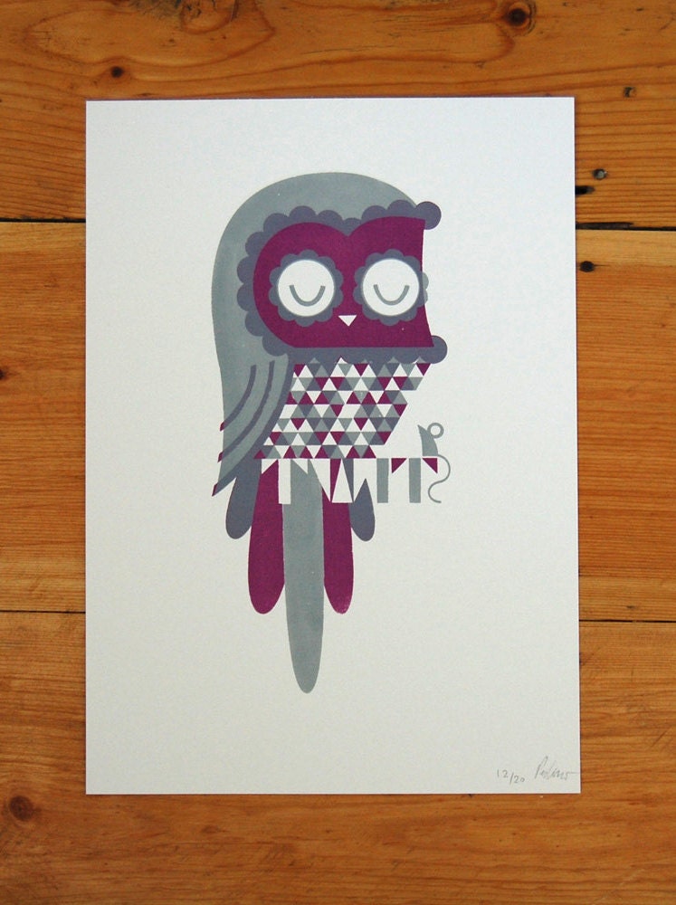Twit Owl - Purple -  A4 Screenprint