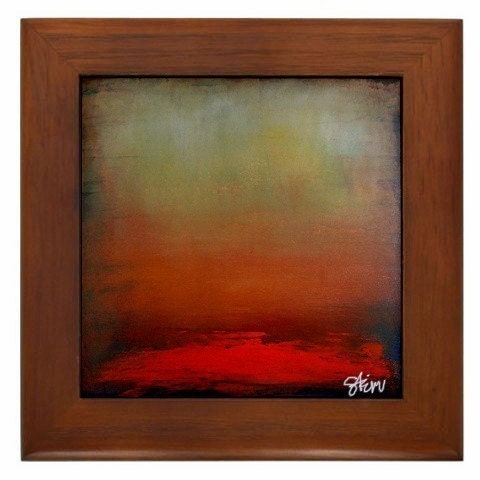 Abstract Sunset Framed Ceramic Tile from Original Painting by Kristen Stein