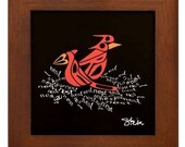 Text Me Red Bird Cardinal Framed Tile SIGNED Kristen Stein