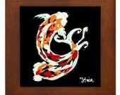 Koi Fish Framed Tile Wall or Tabletop Display from Original illustration by Kristen Stein