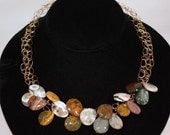 Ocean Jasper Crochet Wire Knit Brass Wire Genuine Stone Necklace by Kristen Stein
