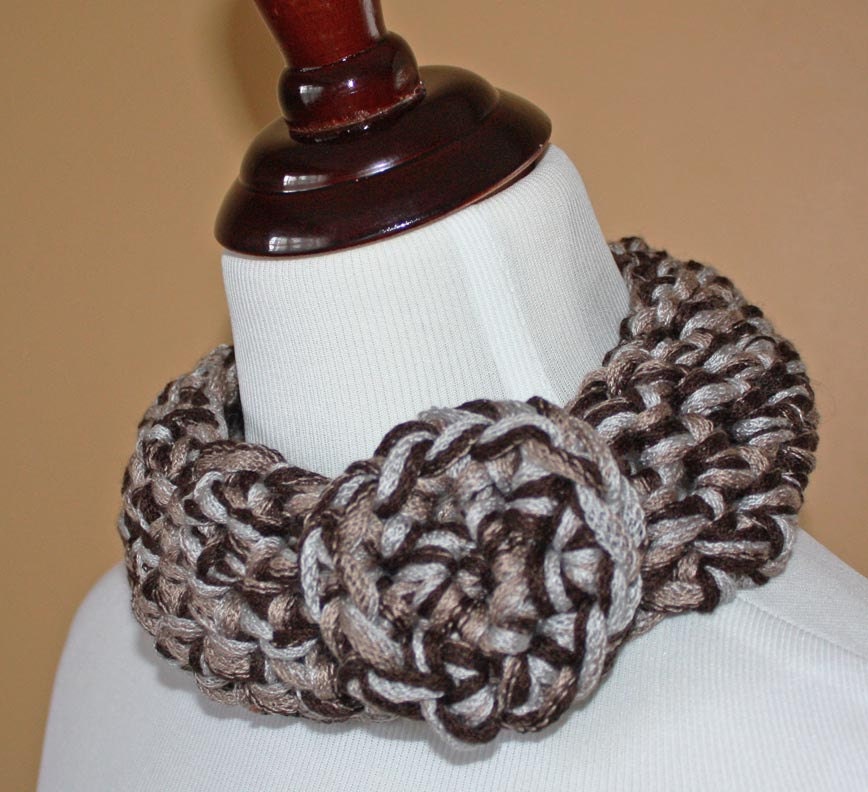 ON SALE Soft and warm Neckwarmer / Earwarmer Crochet Headband - Earthy shades of grey and browns