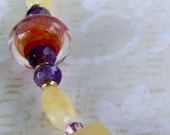 Monte Carlo Necklace with American Artisan Lampwork, Amethysts, Yellow Jade, and Czech Preciosa Crystals